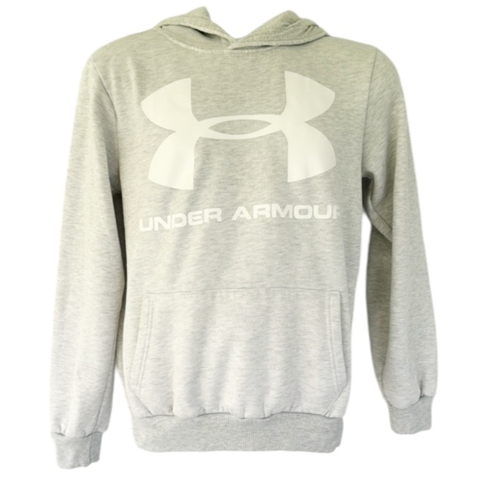 Under Armour light gray fleece lined pullover style hoodie sweatshirt size small